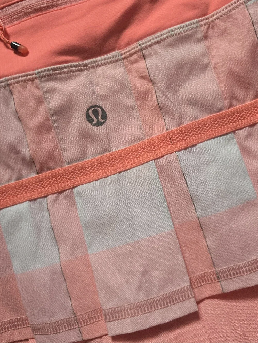 Lululemon Run: Pace Setter Skirt (Regular)Gros Gingham Bleached Coral / Pop Ora